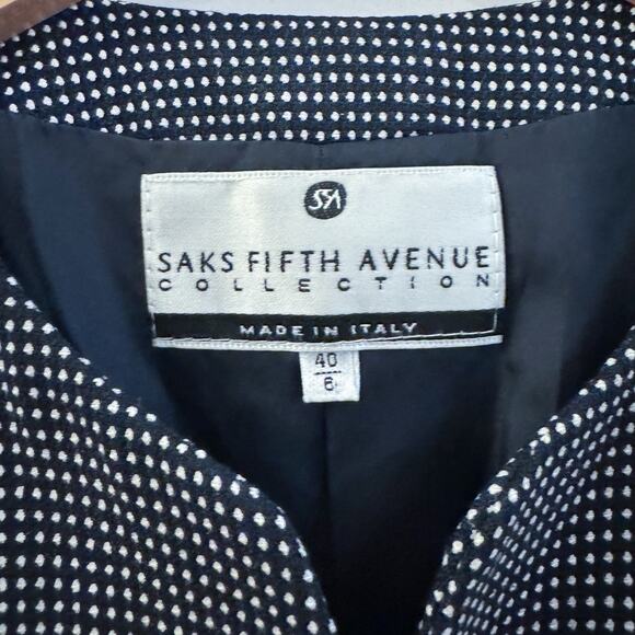 Saks Fifth Avenue Women’s Jacket Vintage Black White Dot Silk Wool Size 6 - Picture 3 of 7